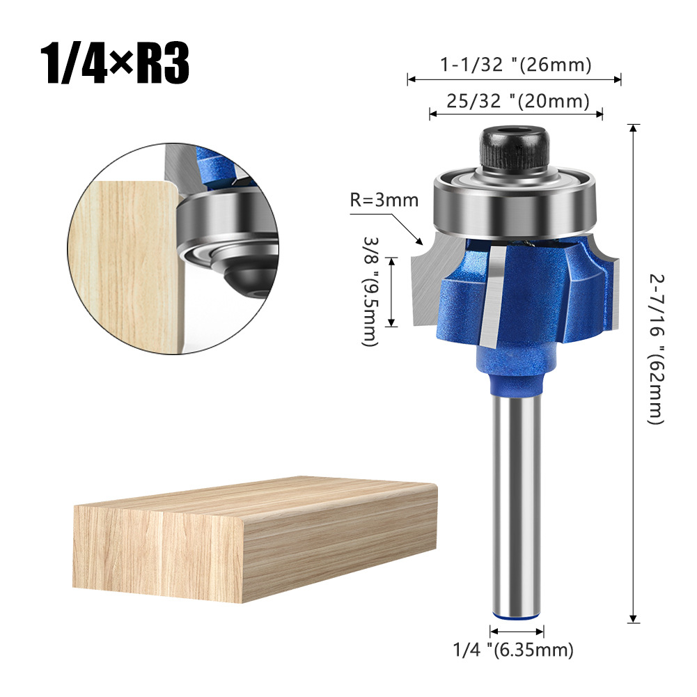 6mm mango 1/4 mango cuchillo de borde de cuatro filos cuchillo de ángulo redondo cuchillo de corte de arco cuchillo de carpintería portátil R cuchillo de borde invertido