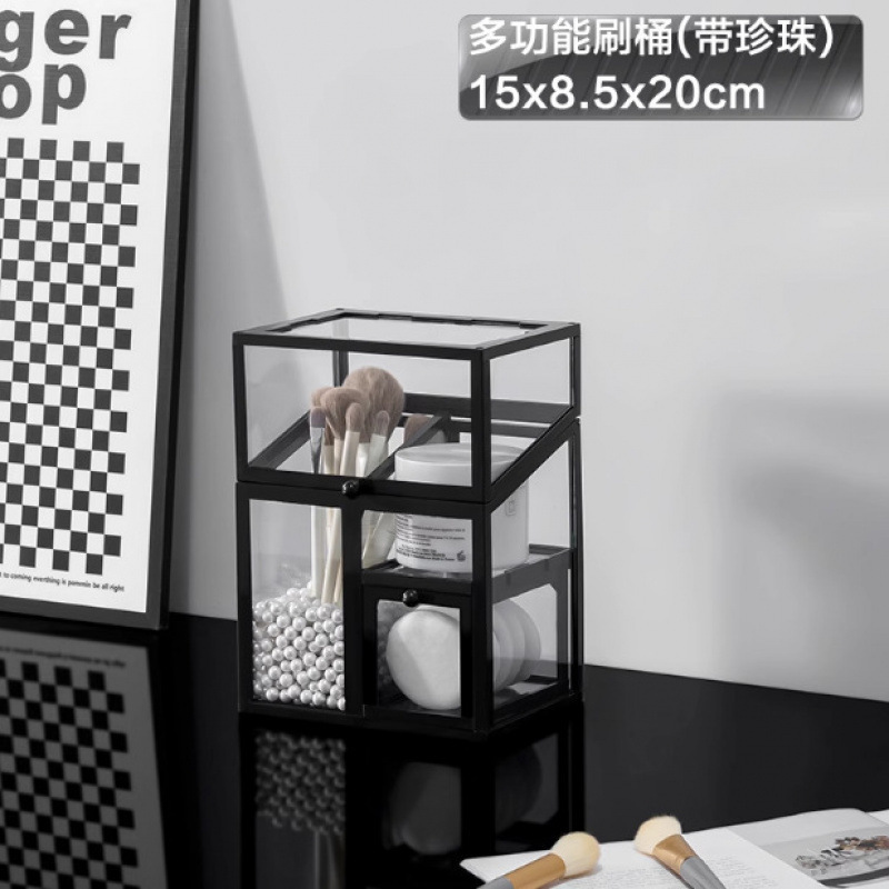 玻璃化妆品收纳盒ins风网红展示柜桌面防尘储物口红透明置物批发|undefined