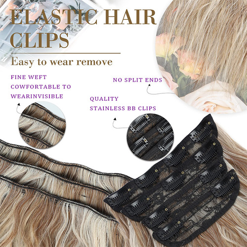 European and American Women's Long Wavy Natural Simulation Hairpiece Four-Piece Set for Volume Enhancement and Fluffiness Hair Top