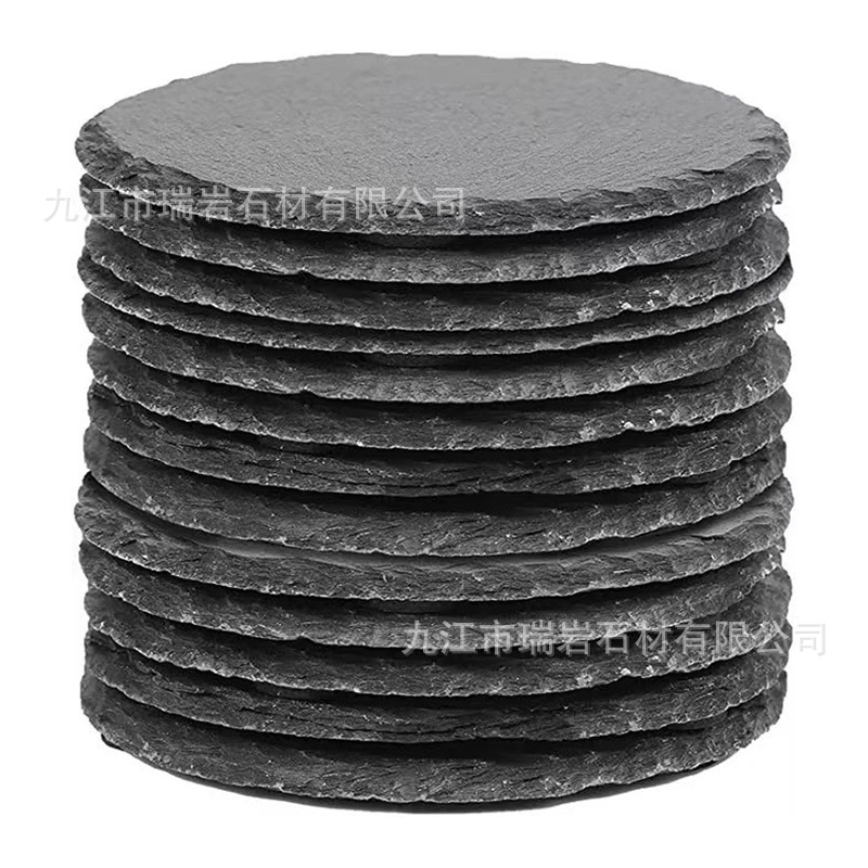 Posavasos de roca natural al por mayor de fábrica Posavasos de pizarra redonda de estilo japonés, almohadillas de aislamiento térmico, posavasos de pizarra de Amazon transfronterizos