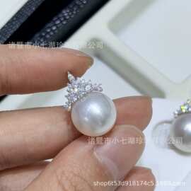 12-13mm正圆基本无暇强光海水珍珠澳白吊坠通体纯银冰雪女王款