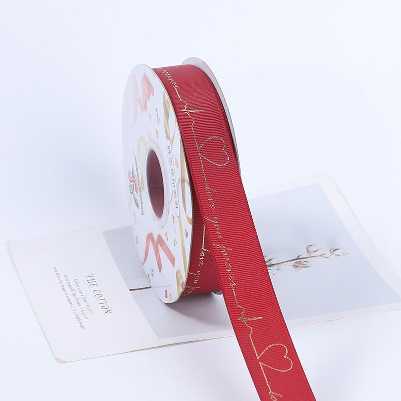 Cinta de embalaje de flores Cinta de seda estampada en caliente Letras inglesas Ramo de flores Cinta de lazo de 2,5 CM