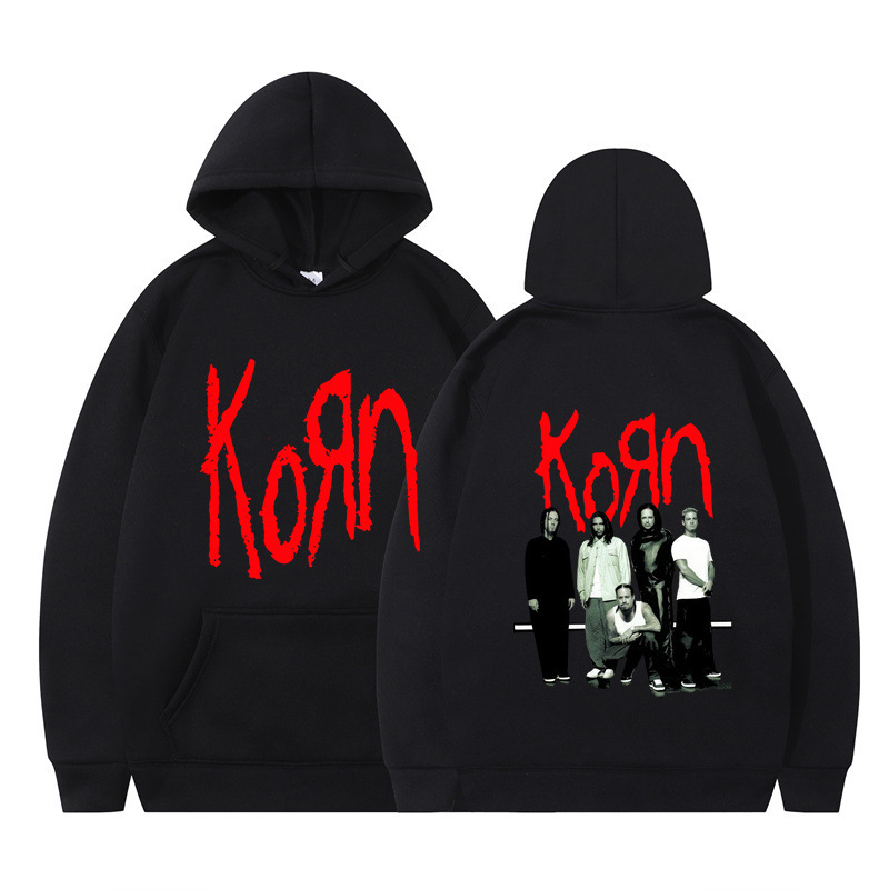 Cross-Border Amazon Rock Band Korn Pattern Printed Men's and Women's Fashion Casual Loose Hooded Sweatshirt Hoodie