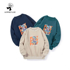 Autumn and winter Korean style new children's velvet sweatshirts, medium and large children's one-piece velvet dinosaur print turtlenecks, boys' sweatshirts