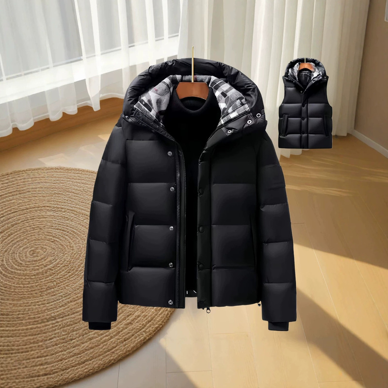 Cross-Border Plus-Size Classic Fashion Cold-Resistant Warm Thick Detachable Sleeve Hooded Men's Jacket down Coat Cotton