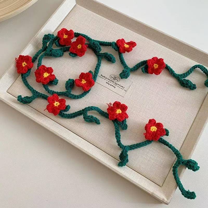 Francia cereza toallas triangulares mujeres primavera y otoño viajes padres-hijos gancho de punto flores hueco pañuelo de arte correa de pelo gorro