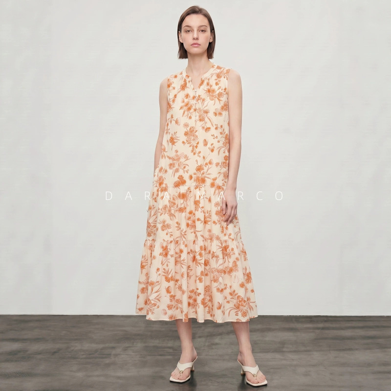 Romantic Floral Resort-Style Long Dress, Sleeveless V-Neck with Ruffled Trim, Flowing and Slimming French-Style Gentle Dress Romantic Floral Resort-Style Long Dress, Sleeveless V-Neck with Ruffled Trim, Flowing and Slimming French-Style Gentle Dress