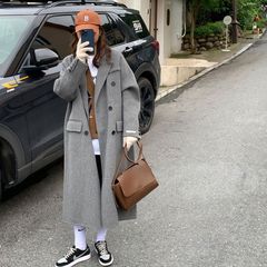 韩国东大门双面羊毛大衣女中长款宽松过膝羊毛呢外套反季新款