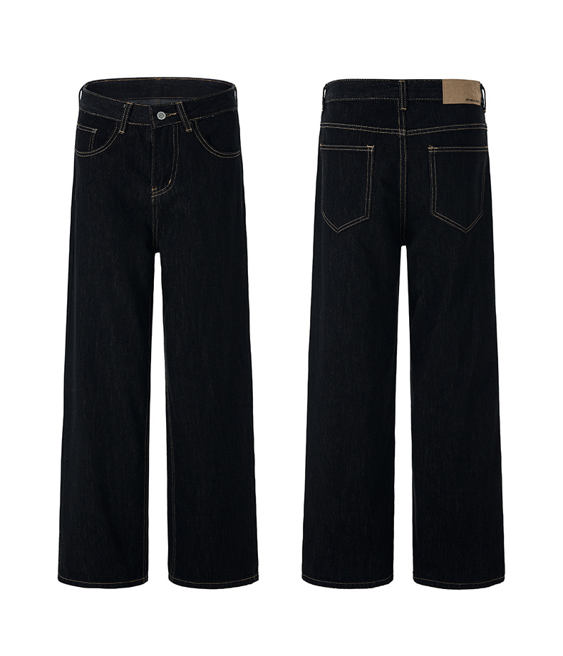 Men's American Vintage Straight Leg Jeans Classic Deep Blue And Black Denim Pants for Relaxed Fit_viptrois.com