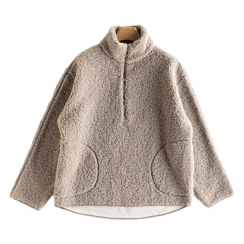 Осенне-зимнее кашемировое пальто для женщин утолщенный свитер на флисовой подкладке пуловер на молнии с воротником-стойкой, подходящий Топ