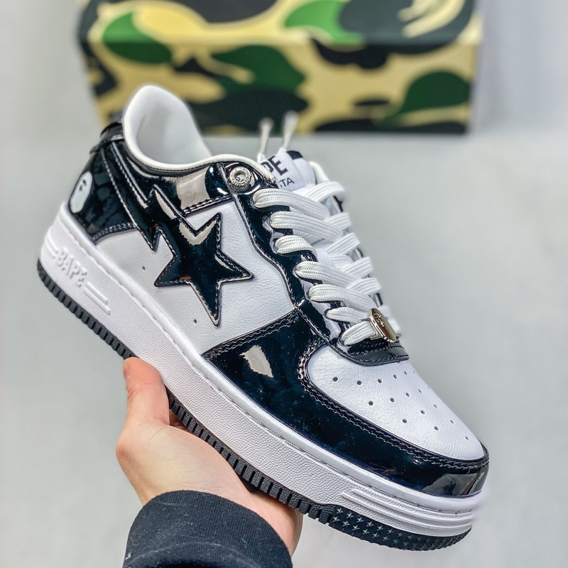 Pure Original Bape Patent Leather Sneakers Ape Head Glossy Casual Shoes Comfortable Ape Couple Street Af1 Sta Sneakers