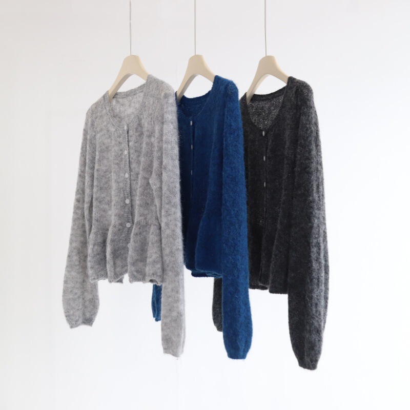 Korean-style gentle wool blend long-sleeve ruffle hem loose knit cardigan for women, new autumn sweater Korean-style gentle wool blend long-sleeve ruffle hem loose knit cardigan for women, new autumn sweater