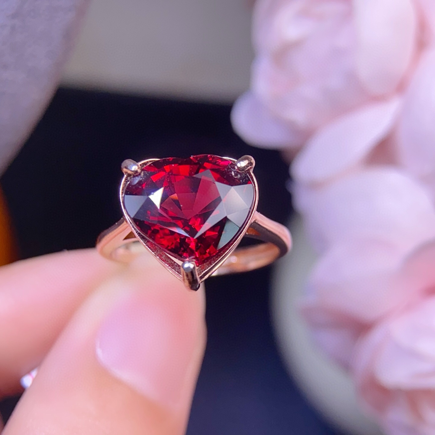 Organic ring with stone pomegranate