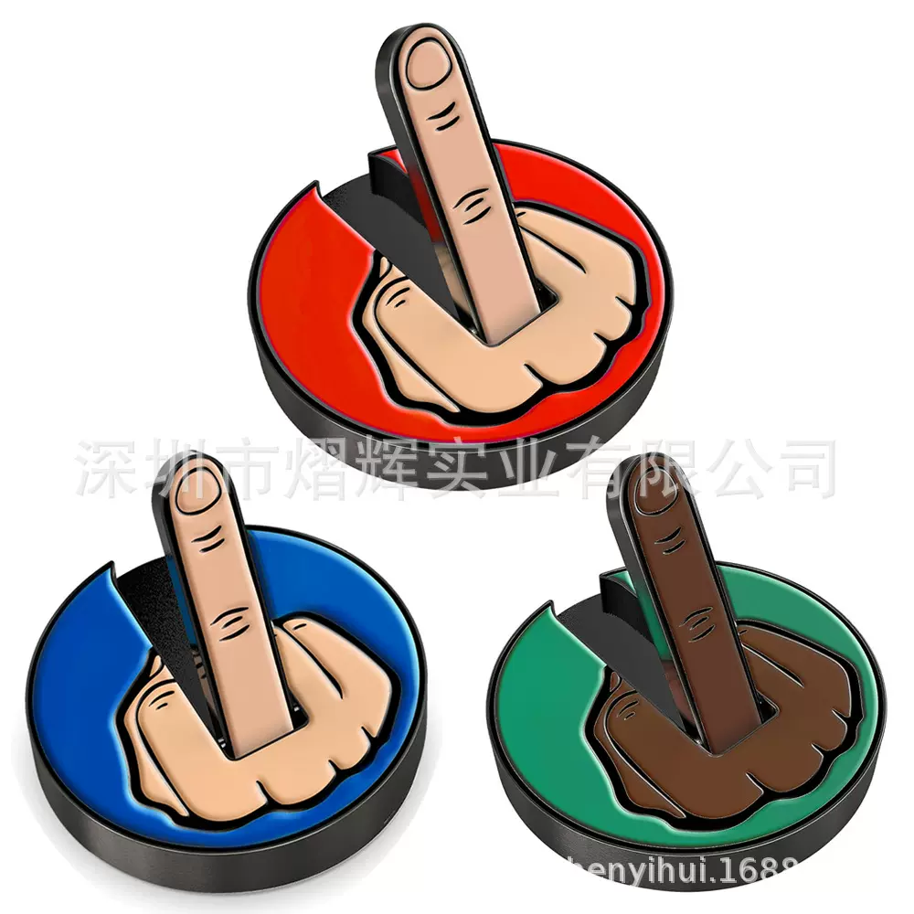 高尔夫马克 金属带磁性帽夹 有趣竖中指球位标25mm高尔夫配件Mark