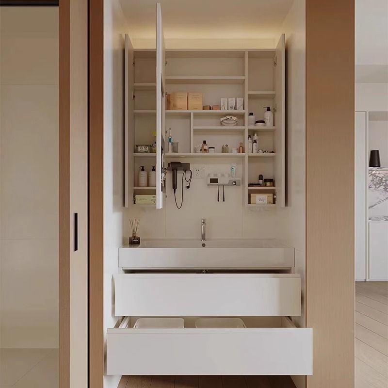 Bathroom Cabinet with Mirror Cabinet, Heightened Bathroom Storage Mirror, Smart Defogging Beauty Mirror with Paper Hole