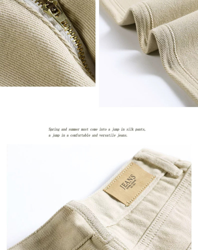Quần jean nữ ống đứng cạp cao màu kaki dáng suông tôn dáng — Màu kaki [Kiểu dáng thông thường], Màu kaki [dáng dài], Màu kaki [dáng lửng] chi tiết 11
