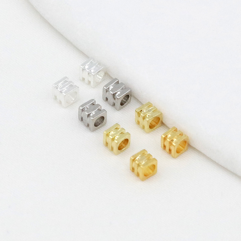 Copper-Plated 18K Gold Square Three-Layer Tower-Shaped Spacer Beads 14K Gold-Filled Color-Preserving Three-Line Square Beads DIY Bracelet Accessories D133 Copper-Plated 18K Gold Square Three-Layer Tower-Shaped Spacer Beads 14K Gold-Filled Color-Preserving Three-Line Square Beads DIY Bracelet Accessories D133
