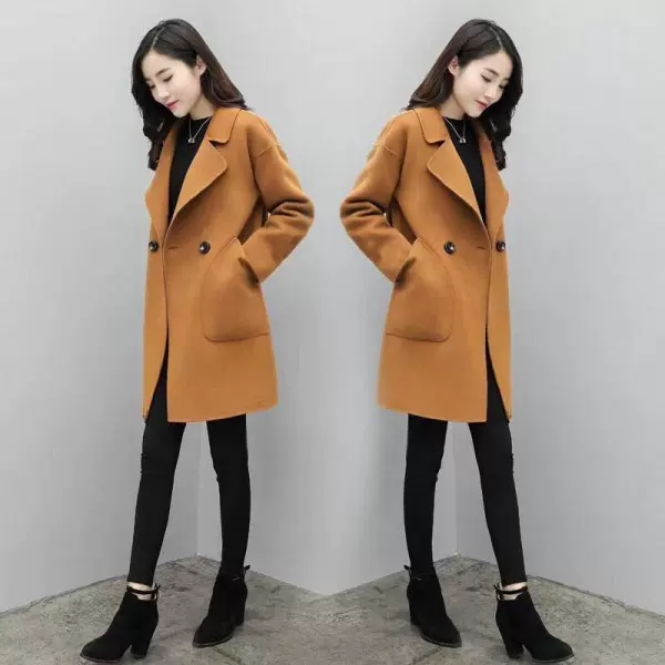 秋冬季毛呢外套女中长款韩版大码呢子大衣宽松显瘦小个子呢子外套
