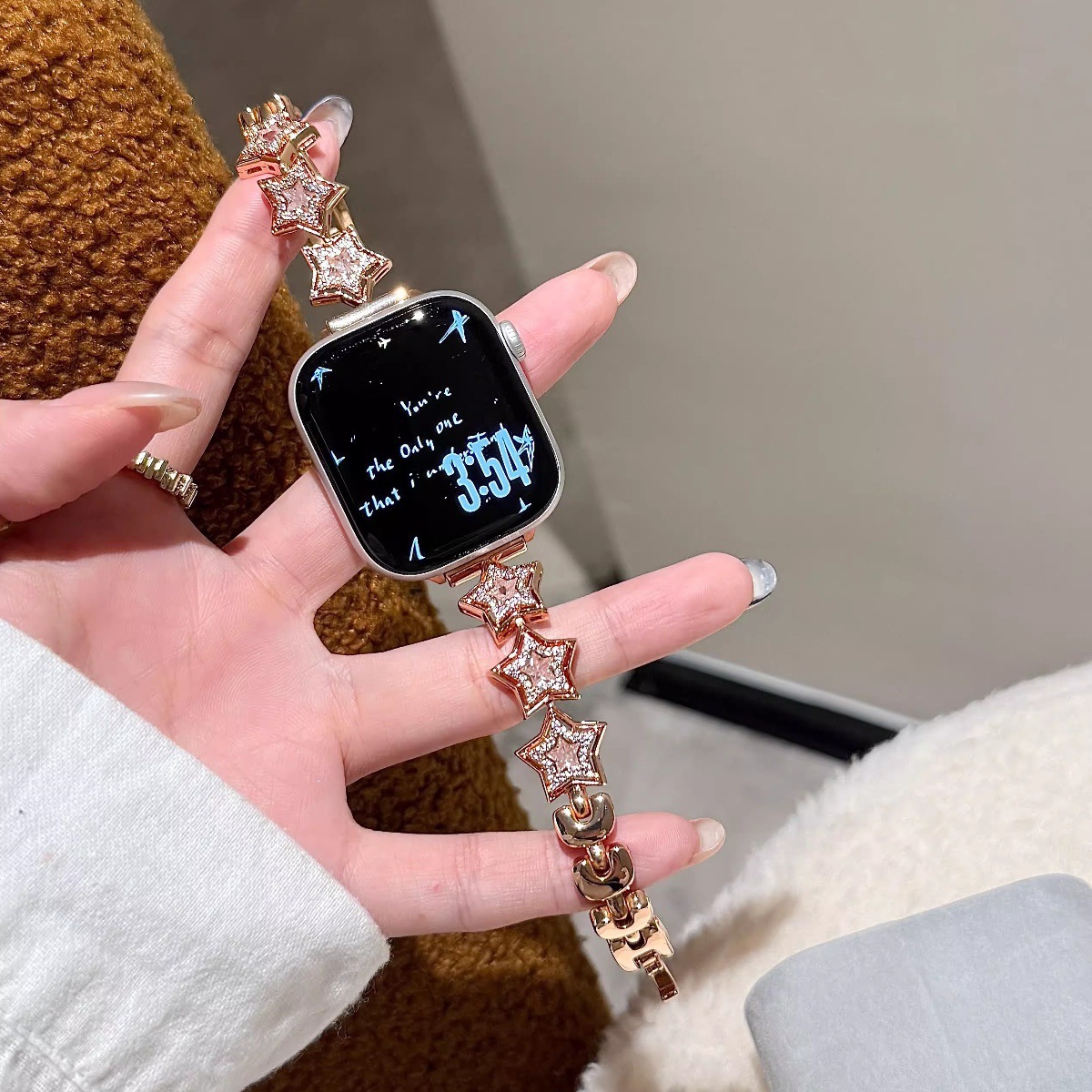 Suitable for Apple S11 Watch Zircon Flash Diamond Star Chain Strap 1-10 Generation Female Fit4/3 Huawei Gt654 Xiaomi