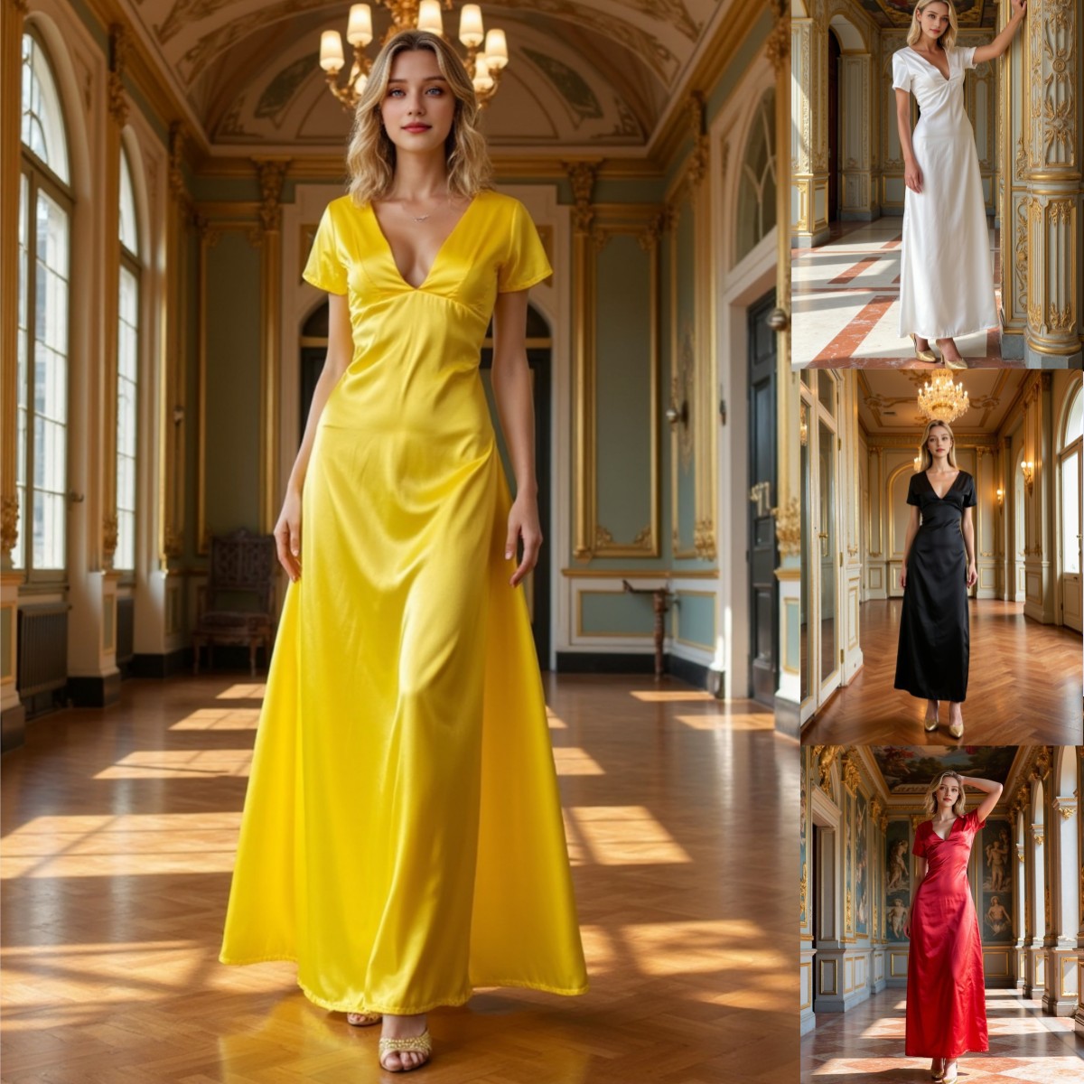 Cross-Border Supply 2025 Spring and Summer New Women's Clothing, Versatile and Elegant V-Neck Textured Short-Sleeved Long Dress Evening Gown
