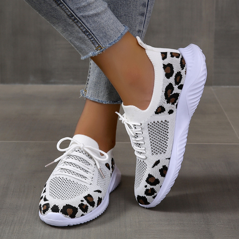 Autumn large size leopard print lace-up women's casual canvas shoes_voghion.com
