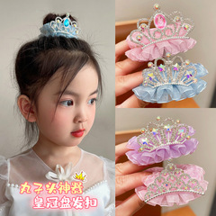 兒童丸子頭盤發神器公主皇冠頭飾超仙發卡女孩網紗蝴蝶結配飾發扣