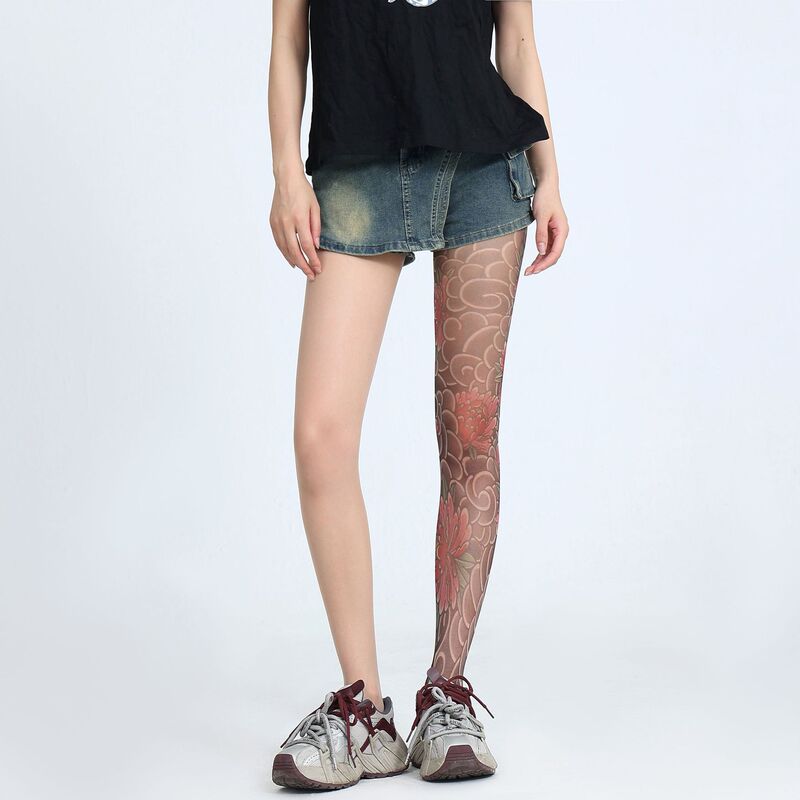 Floral Leg Tattoo Anti-Snag Summer Thin 2025 New Trendy Fashion High Elastic Hot Girl Floral Leg Pantyhose