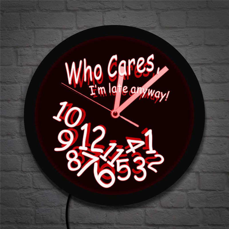 LED luminous wall clock black wall clock who cares if I'm late! Mood Theme Decoration Clock Wall Clock Cross Border