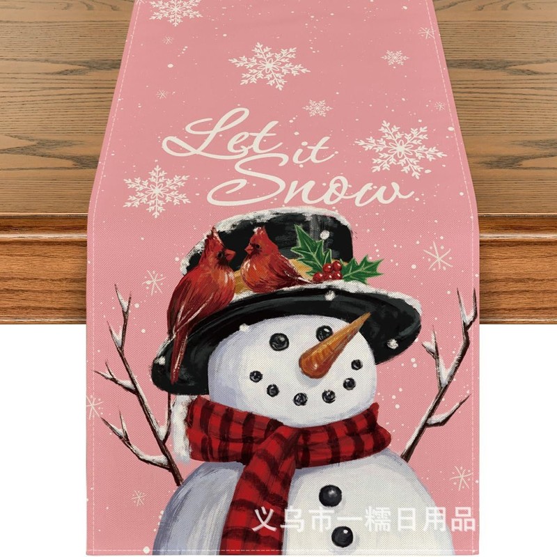 国境を越えて人気のクリスマステーブル旗サンタクロースヘラジカ雪だるま亜麻プリント客間茶卓装飾品|undefined
