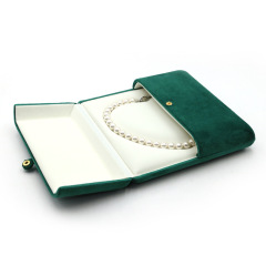 雙開絨布珍珠項鍊盒媽媽項鍊收納盒珠寶高級PU皮串鏈禮物珍珠盒