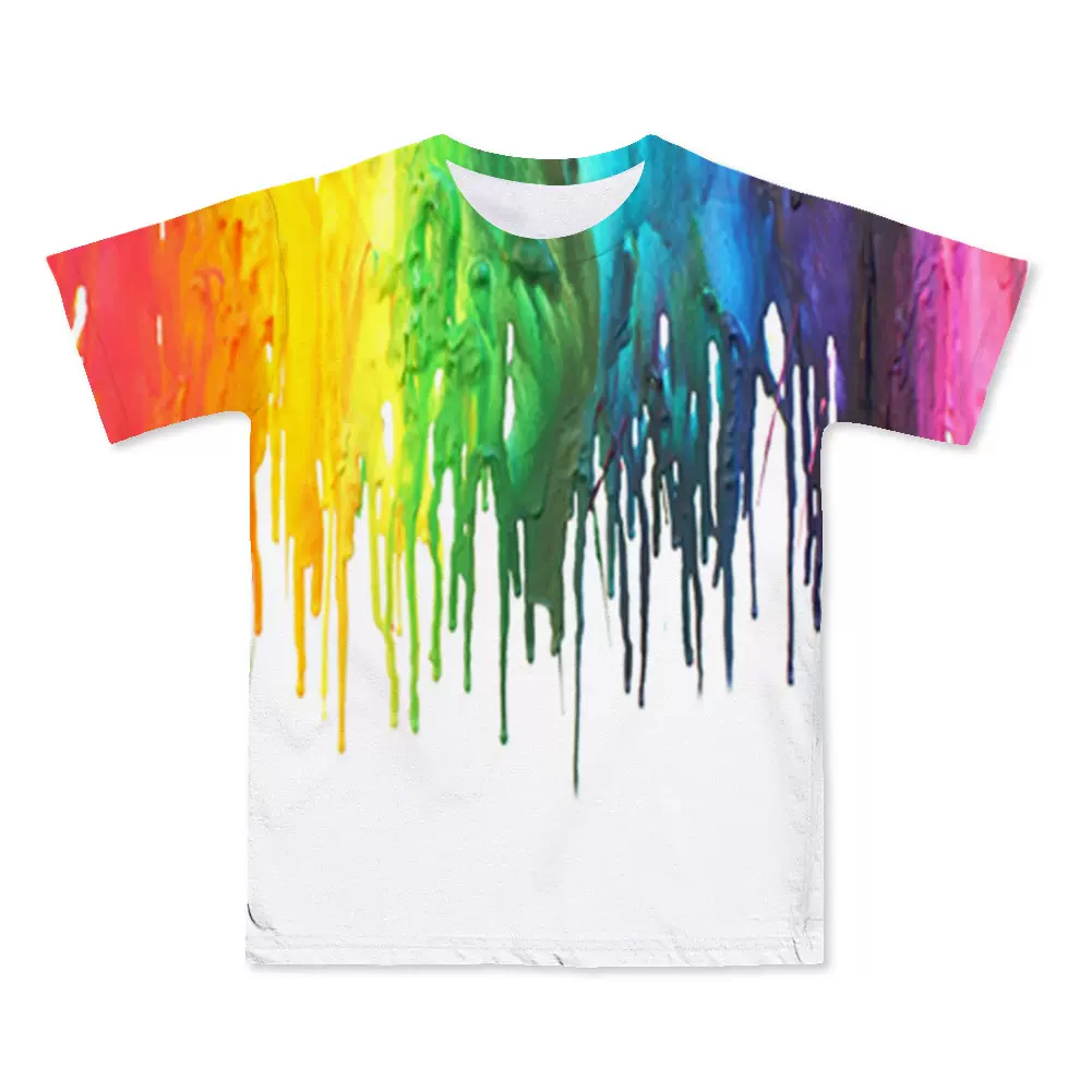 跨境外贸3D数码印花时尚儿童七彩色颜料小童夏季宽松童装短袖T