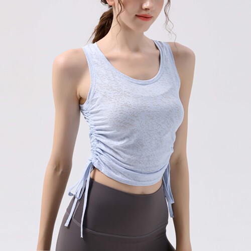 Drawstring Sports Vest Women's Running Jacquard Thin Slim Sleeveless Blouse Pilates Slim Top Yoga Wear Summer