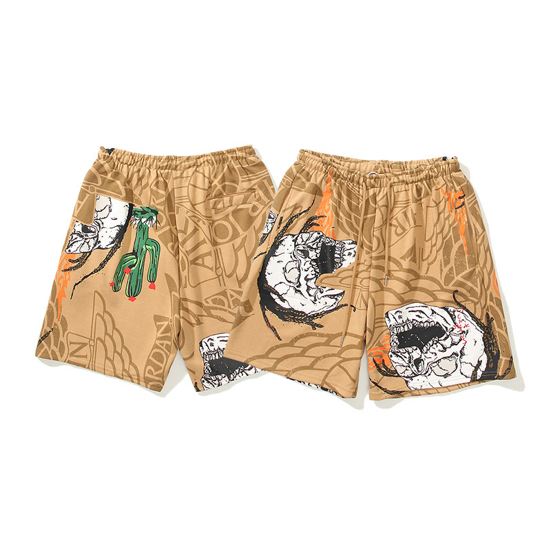Cactus Jack Skull Cactus Print Travis Scott Joint Casual Ts Shorts Five-Quarter Pants