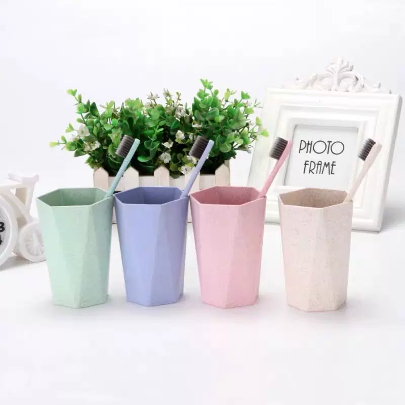 小麦秸秆刷牙杯菱形漱口杯牙刷杯子情侣套装牙杯家用创意杯洗漱杯