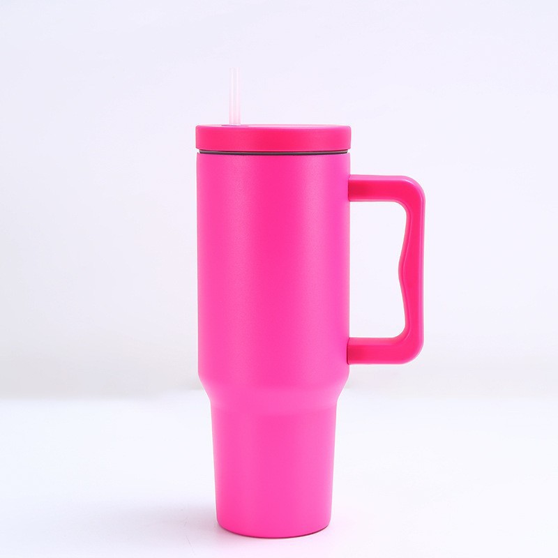 Taza térmica para coche de 40 oz, acero inoxidable 304, gran capacidad con asa y tapa con pajilla