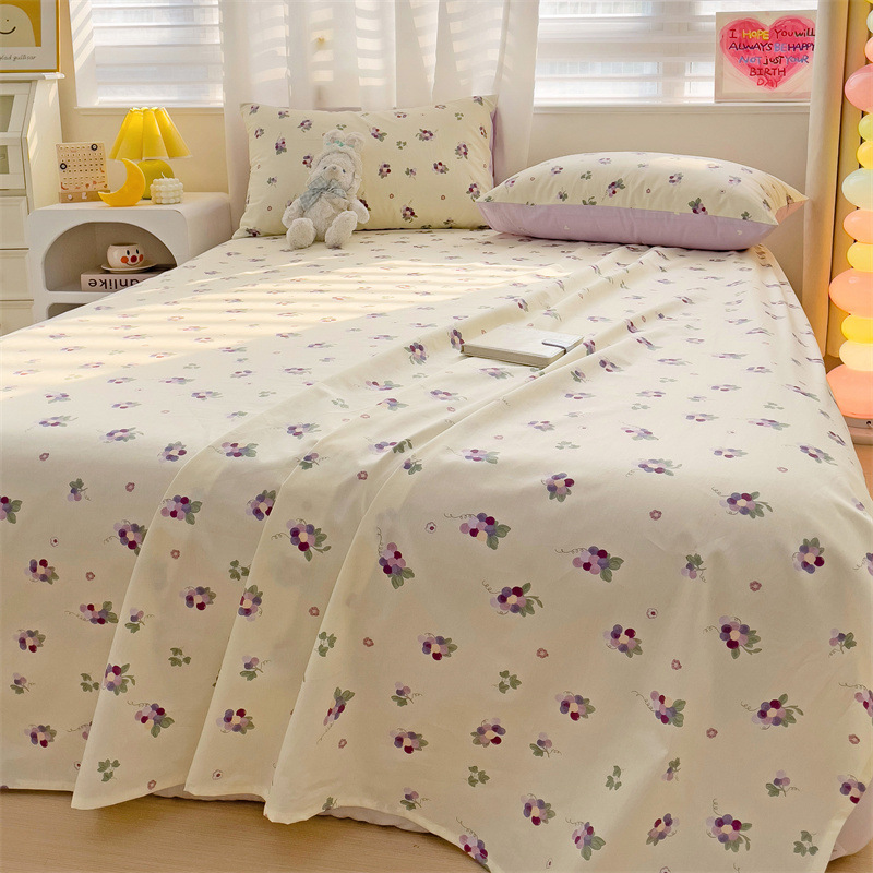 2025 nueva sábana de algodón fresco pequeña pieza individual 100 algodón dormitorio de estudiantes cama individual funda de almohada de tres piezas 2