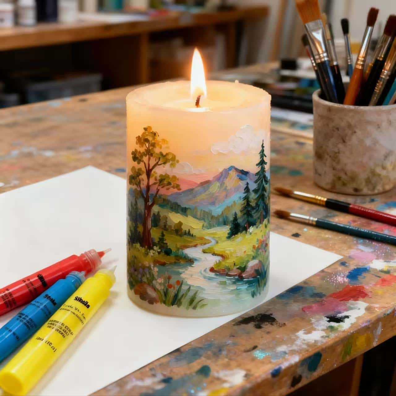 Candle Paint Brush Creative Coloring DIY Candle Decoration Smoke free and Odorless 3D Stereoscopic C
