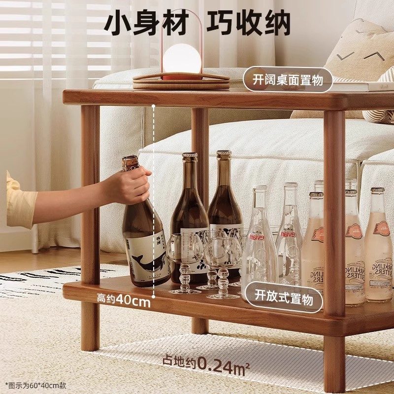 Mesa lateral de madera maciza, mesa de centro, mesa pequeña, sala de estar, sofá doméstico, mesa auxiliar, balcón simple, estante de mesa de centro de doble capa