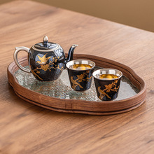 喜上眉梢999鎏银茶壶茶杯轻奢高档家用泡茶功夫茶具套装一壶两杯