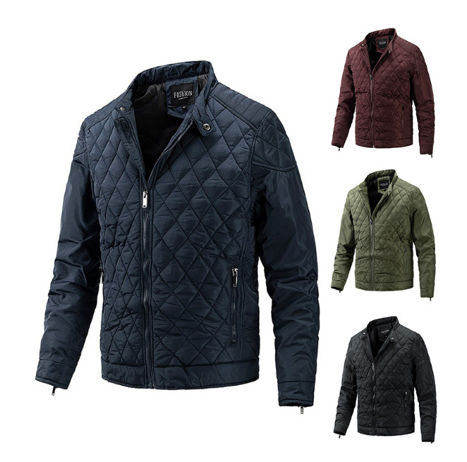 Chaqueta acolchada de algodón transfronteriza para hombre 2022 Otoño e Invierno chaqueta acolchada de algodón ligera chaqueta de cuello alto rombo casual chaqueta acolchada de algodón de moda Comercio exterior al por mayor
