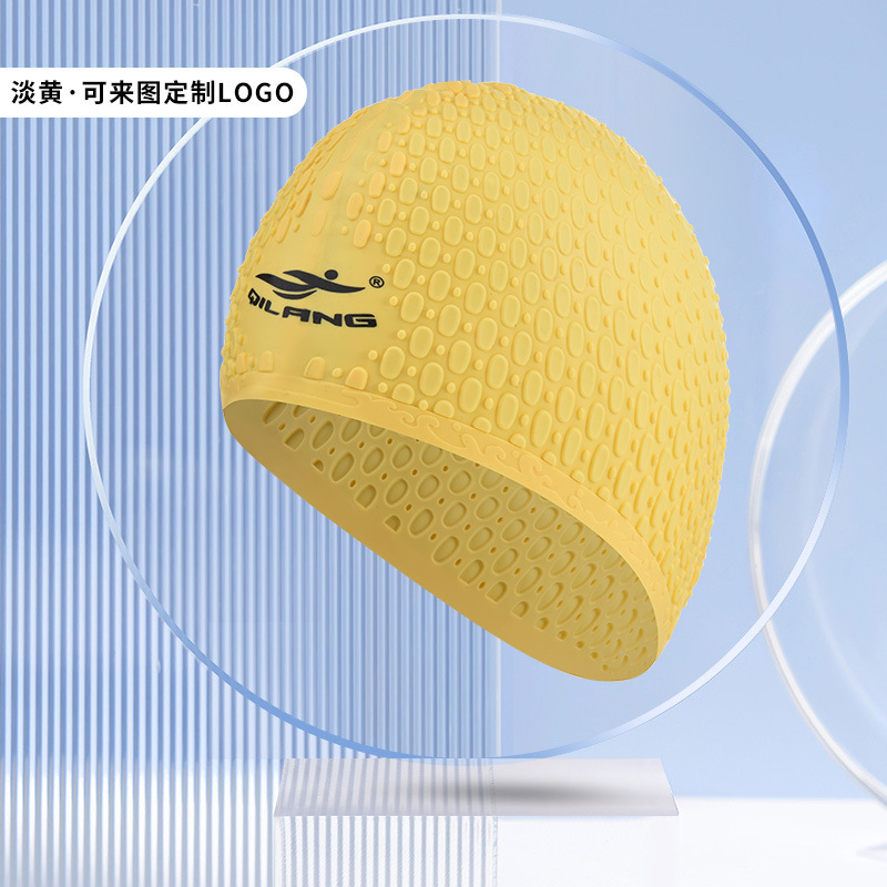 Qilang sombrero de natación de silicona para adultos a prueba de agua, sombrero especial de cabello largo, sombrero de pez elástico, sombrero de gota de agua al por mayor