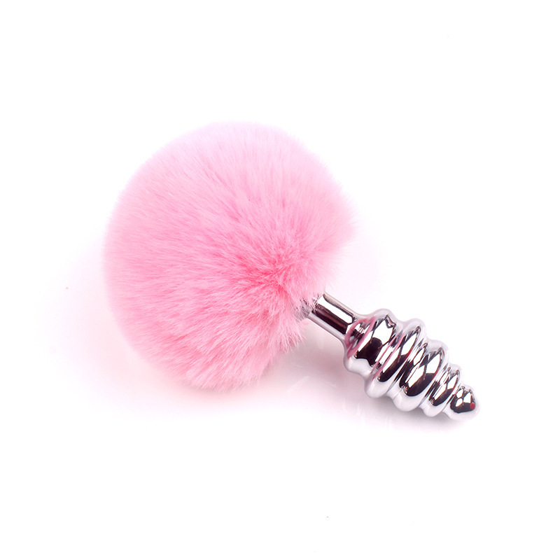 Threaded Metal Anal Plug with Faux Rabbit Fur Tail, Red — detail image 12