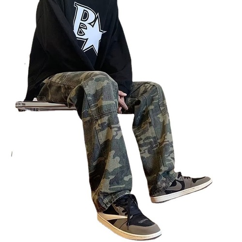 American hip-hop camo pants for men, Instagram high-street trendy brand work pants for men, loose straight-leg wide-leg pants for men