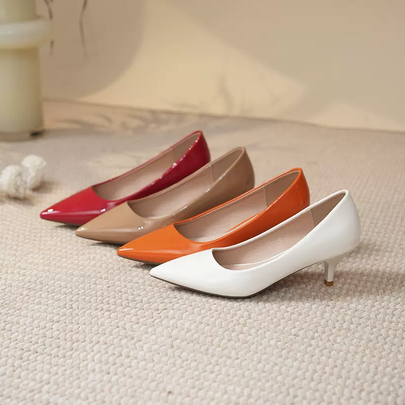 职业高跟鞋女尖头浅口大码单鞋超纤黑色中跟细跟ol空姐正装工作鞋