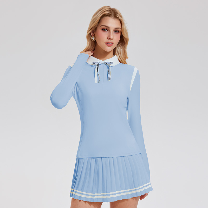 Camiseta de moda de mangas largas al aire libre, ropa de golf de mujer simple y universal, camisa de polo falsa de dos piezas