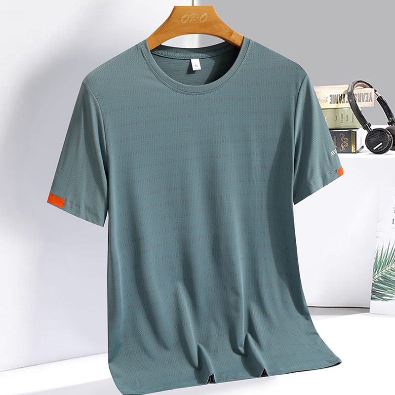 Men's Clothing Men's Summer New Short Sleeved T Shirt Ice Silk Quick Drying Round Neck Top Versatile Sports Casual T Shirt_viptrois.com