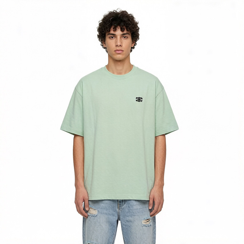 Cross-Border Nanyou Amazon Trendy Brand Authentic Celine Ce Same Style Solid Color Embroidered Loose Short-Sleeve T-Shirt Couple Half-Sleeve Cross-Border Nanyou Amazon Trendy Brand Authentic Celine Ce Same Style Solid Color Embroidered Loose Short-Sleeve T-Shirt Couple Half-Sleeve