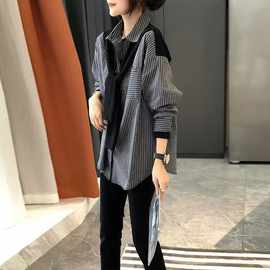 拽酷女装黑灰条纹上衣衬衫女设计感时尚外穿百搭气质2026新款