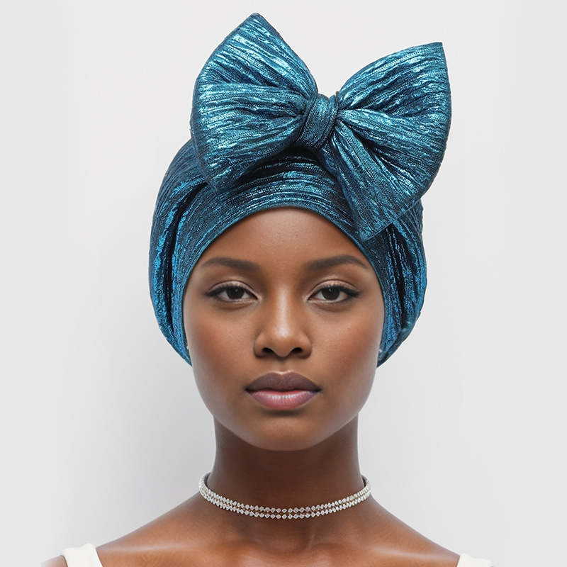 Muslim hat Fashion hot gold forehead big bow African bun hat stretch comfortable headscarf hat_viptrois.com