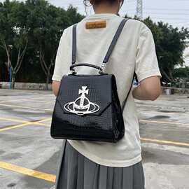 西太后土星鳄鱼纹包包学院风双肩背包休闲潮流大容量学生书包背包